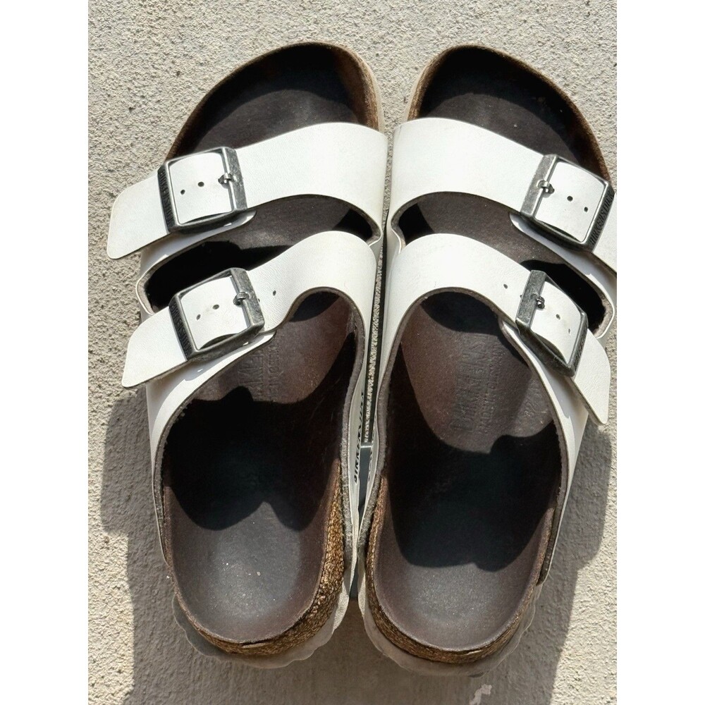 Birkenstock Arizona Unisex White Birko-Flor Sandals EU 39⁠ Cork Slide Buckle⁠
